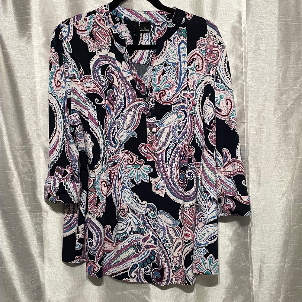 New Directions Curvy -Paisley Print Women's Top - Multicolor